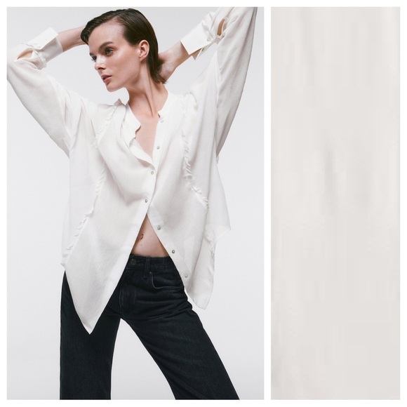 NWT. Massimo Dutti White Blouse with Ruffled Detail. Size M. - Picture 1 of 10